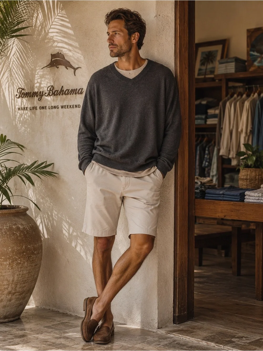 Tommy Bahama Men's Pullover Sweater Size XL V‎ Neck Cotton Gray